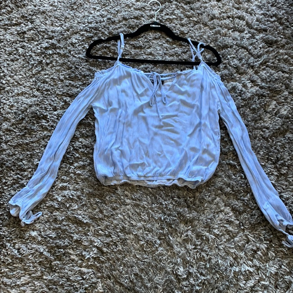 Kendall & Kylie blue striped off the shoulder top